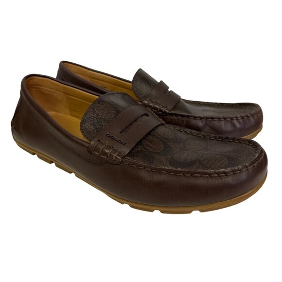 Coach Liam Men's Driver Loafers Brown Dark Saddle Jacquard Slip On Size 12 12D - Picture 1 of 12